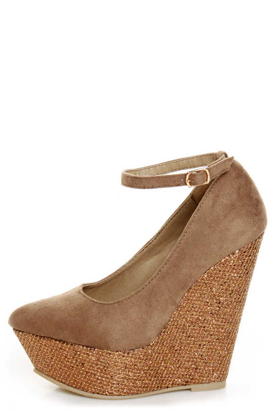 Diva Lounge Cibian 01 Taupe Pointed Glitter Platform Wedges