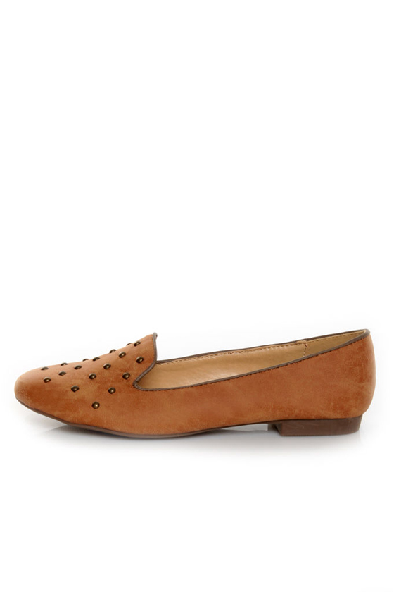 Wanted Explode Camel Studded Smoking Slipper Flats