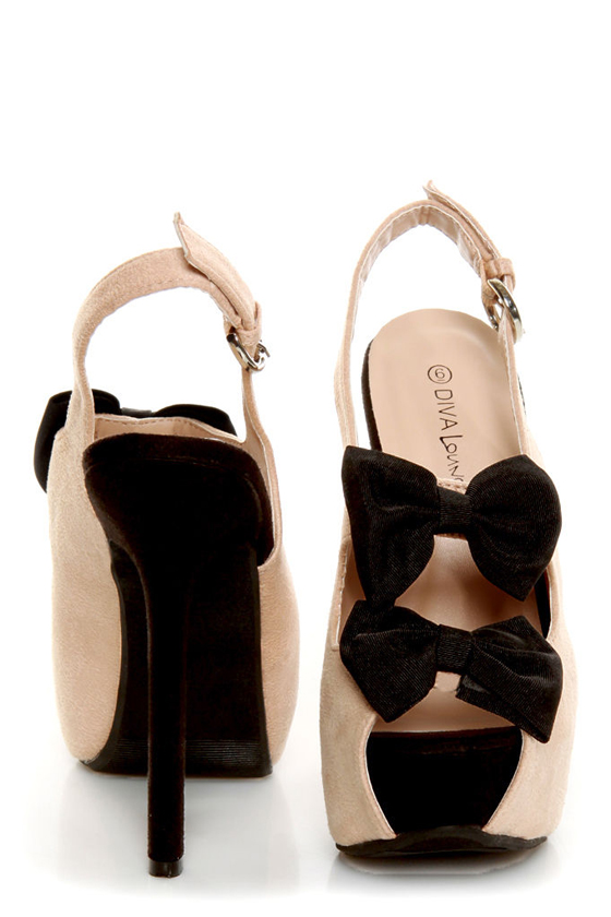 Diva Lounge Felina 22 Black and Blush Bow Time Slingback Heels