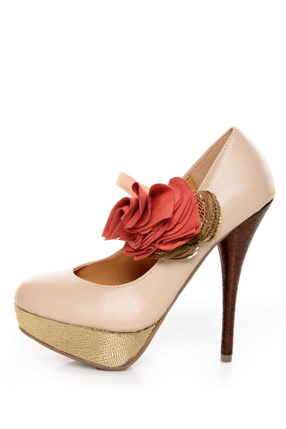 Diva Lounge Lorane 201 Nude Ruffle Color Block Platform Pumps
