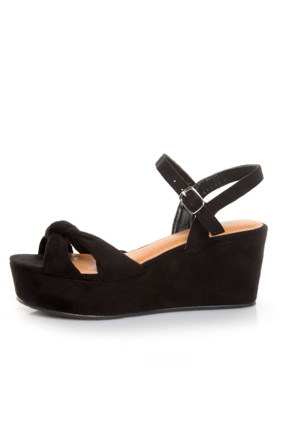 Diva Lounge Manning 01 Black Venus Suede Flat Platform Sandals - $26.00