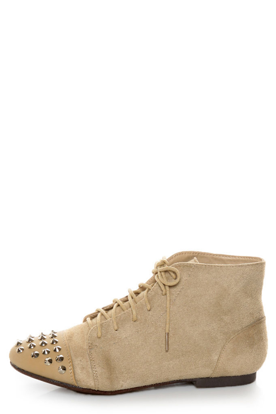 Diva Lounge Mason 20 Sand Suede Studded Cap-Toe Oxford Booties