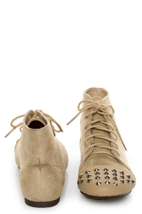 Diva Lounge Mason 20 Sand Suede Studded Cap-Toe Oxford Booties