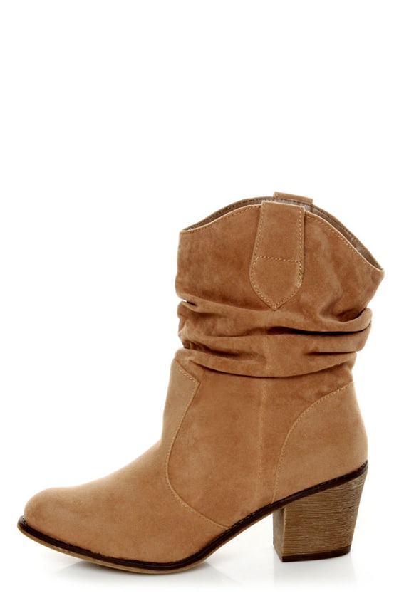 tan leather slouch ankle boots