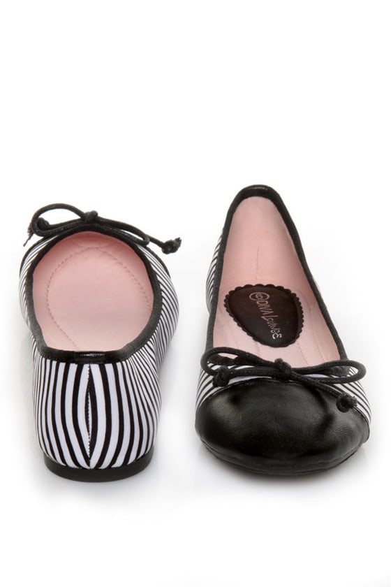 black and white striped ballet flats