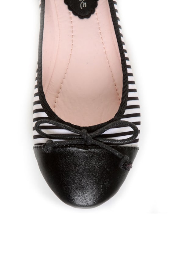 black and white striped ballet flats