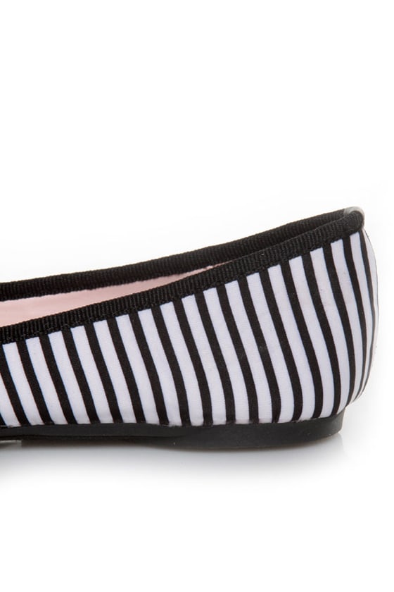 black and white striped ballet flats