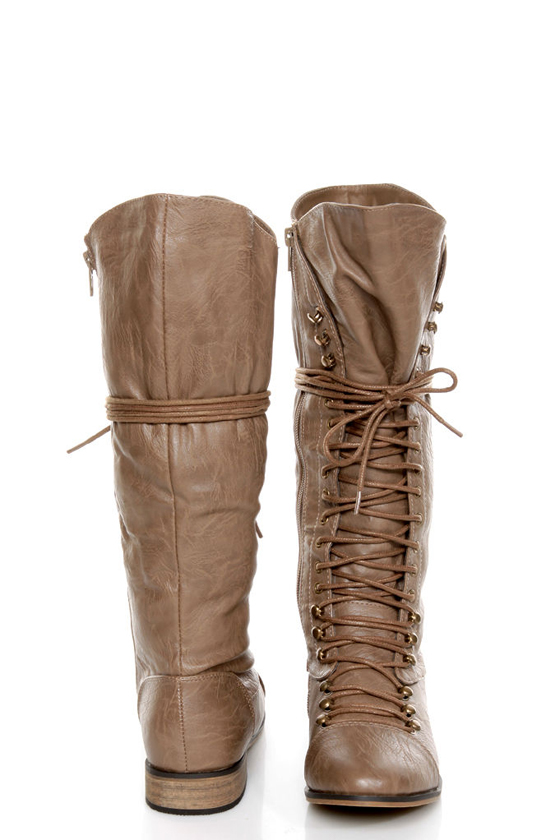 Yoki Deci 2 Beige Lace-Up Riding Boots