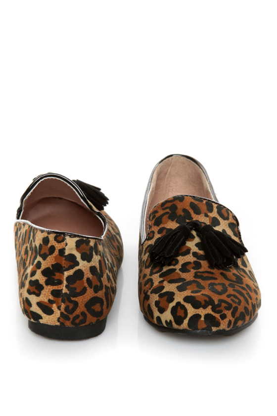 Yoki Frida Leopard Print Tassel Smoking Slipper Flats