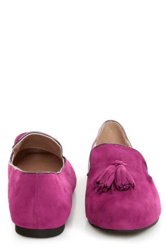 Yoki Frida Raspberry Fuchsia Tassel Smoking Slipper Flats