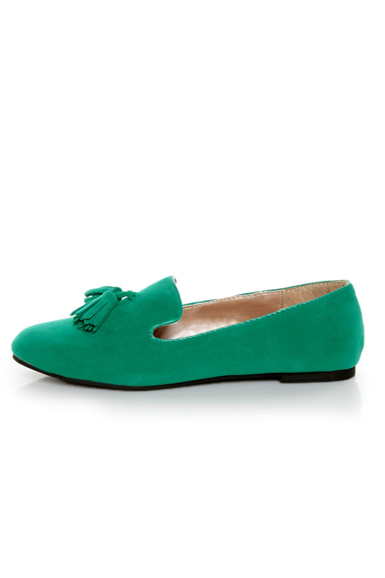 Yoki Frida Teal Tassel Smoking Slipper Flats