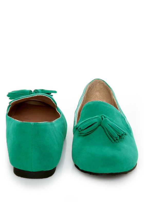 Yoki Frida Teal Tassel Smoking Slipper Flats