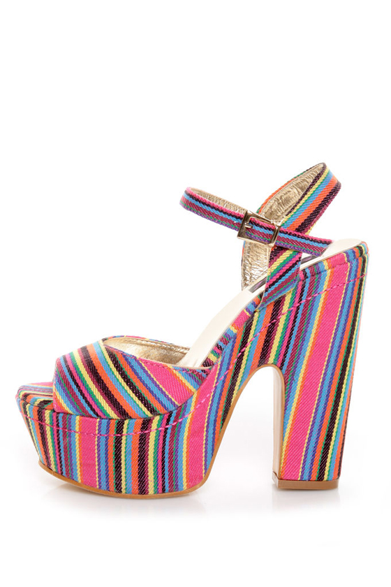 Yoki Kelly 12 Fuchsia Guatemala Striped Platform Heels