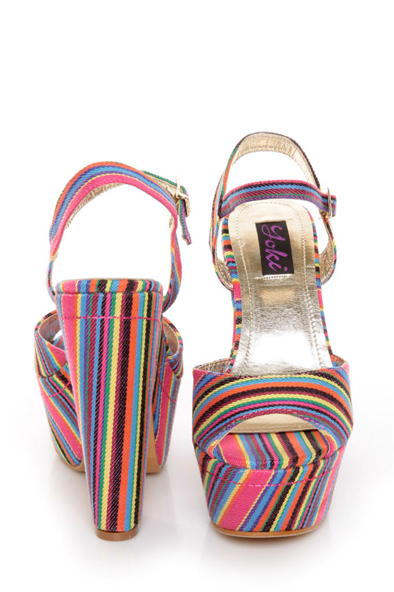 Yoki Kelly 12 Fuchsia Guatemala Striped Platform Heels