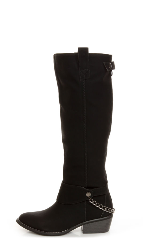 Yoki Kelsey Black Chain Gang Knee High Boots