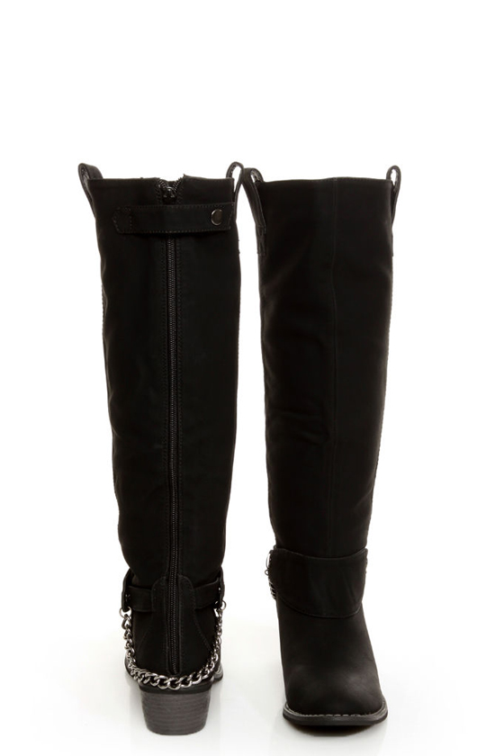 Yoki Kelsey Black Chain Gang Knee High Boots