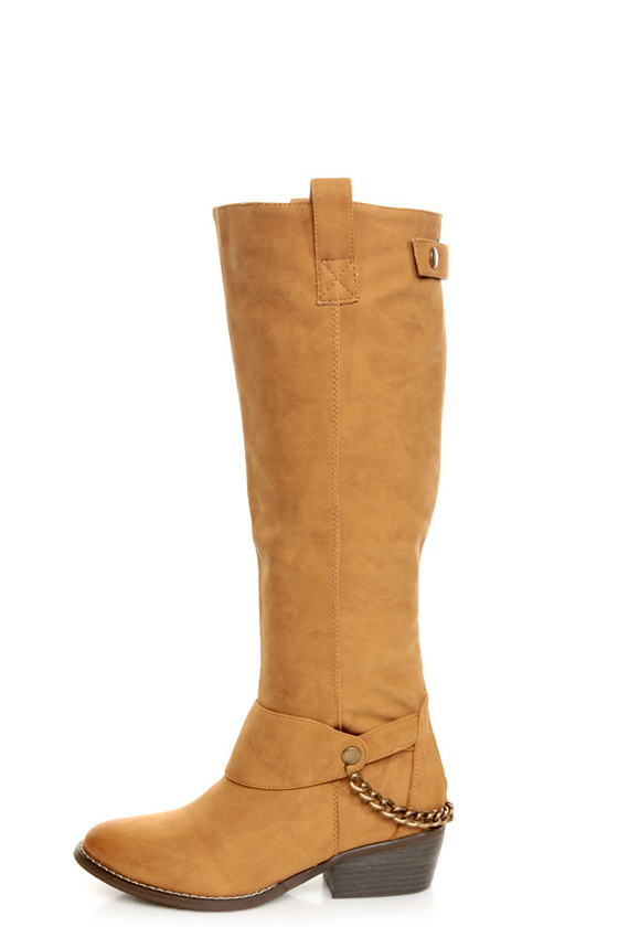 Yoki Kelsey Mustard Tan Chain Gang Knee High Boots