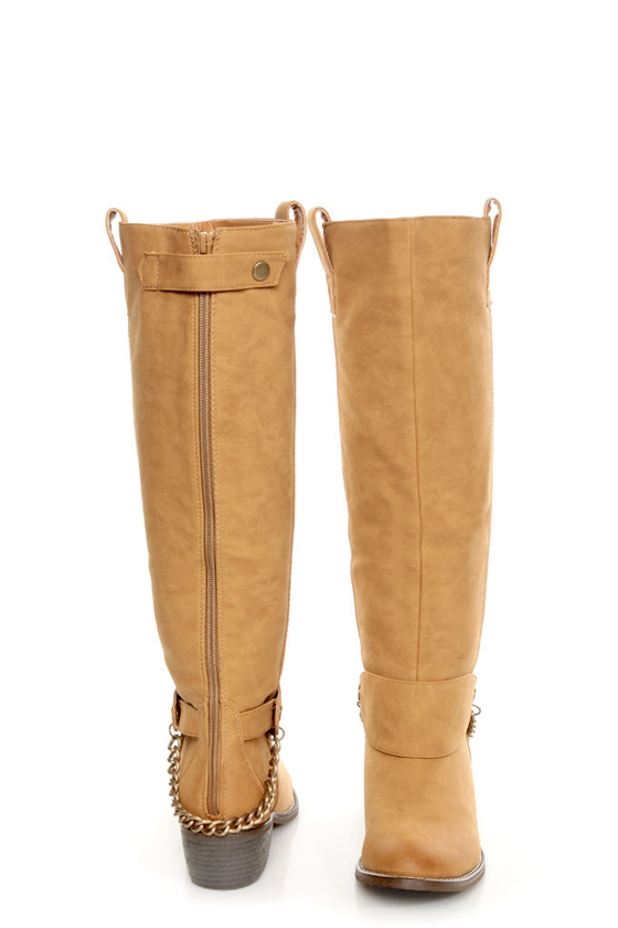 Yoki Kelsey Mustard Tan Chain Gang Knee High Boots