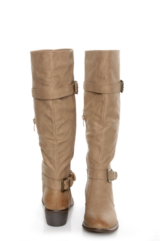 Yoki Tammy 2 Beige Belted Knee High Riding Boots