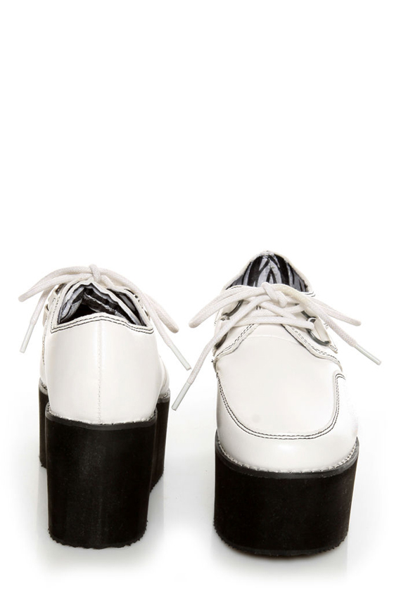 Y.R.U. Kreep White Lace-Up Creeper Platforms