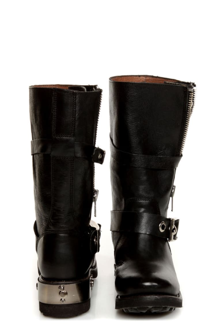 Zigi Girl Tangle Black Leather Heavy Metal Motorcycle Boots