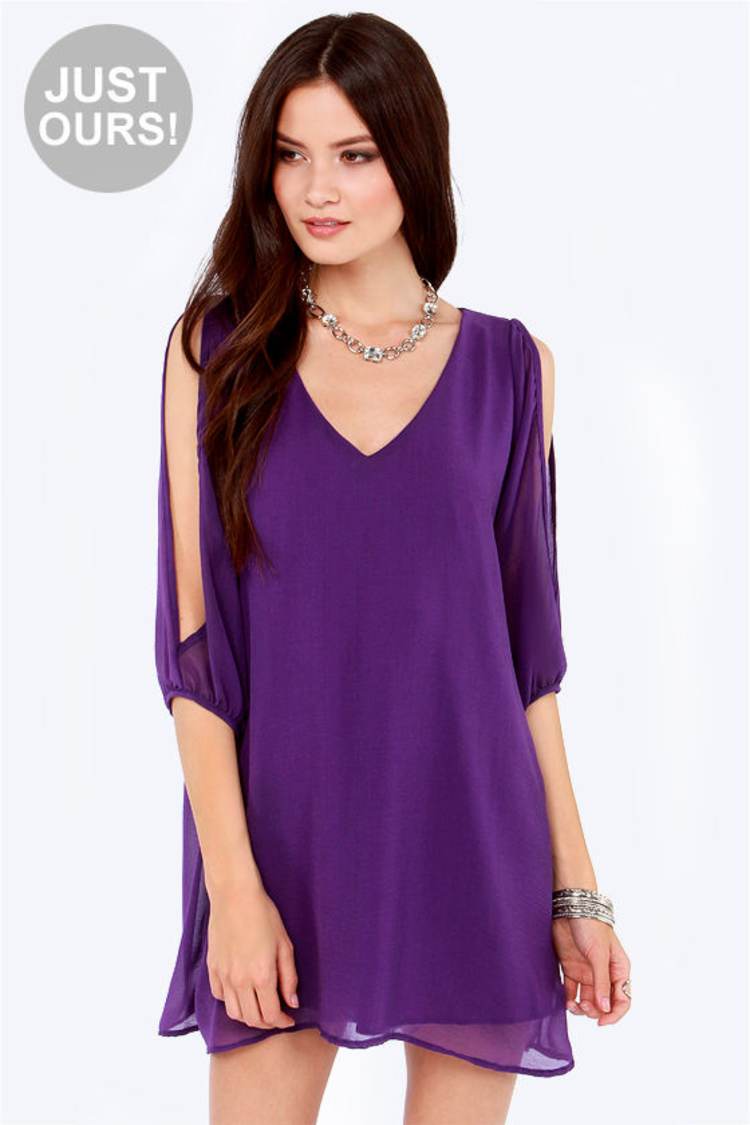 strapless open back dress Purple 3/4 Sleeve Swing Tunic Dress Small main image 0