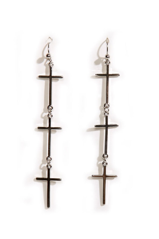 Vampire-Proof Silver Cross Earrings