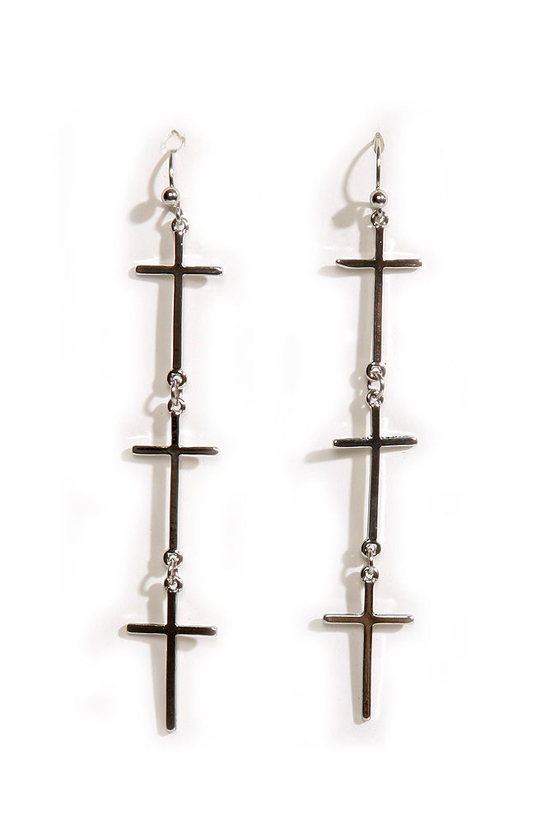 Vampire-Proof Silver Cross Earrings