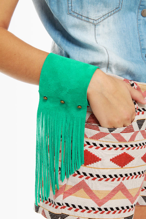 Cute Fringe Cuff - Leather Cuff - Teal Bracelet - $49.00 - Lulus