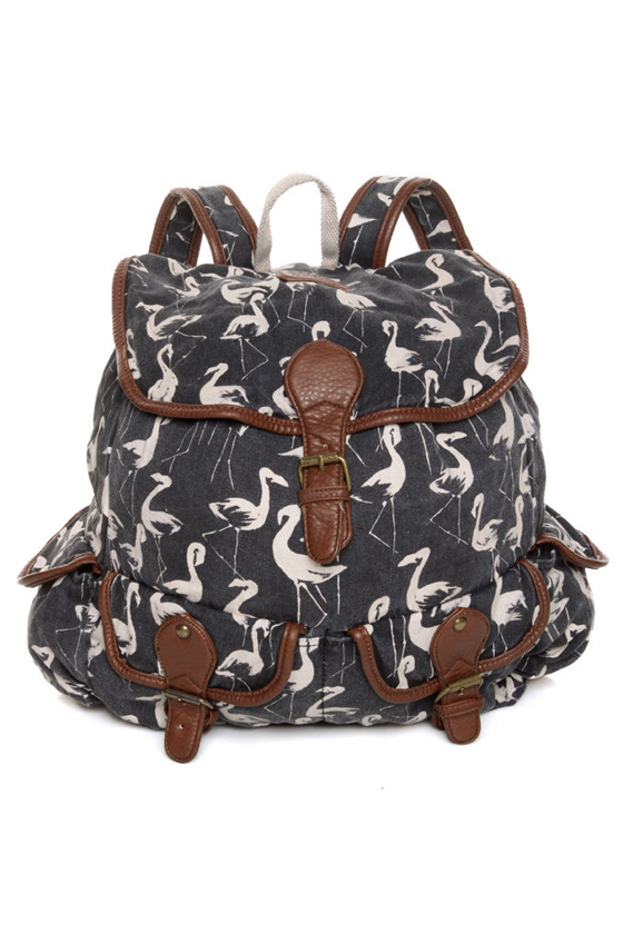 Billabong Drift Away Black Flamingo Print Backpack