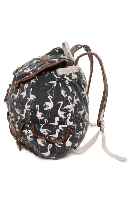 Billabong Drift Away Black Flamingo Print Backpack