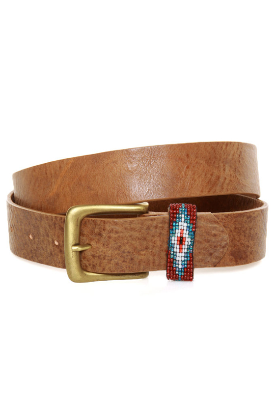 Generations Beaded Brown Leather Belt