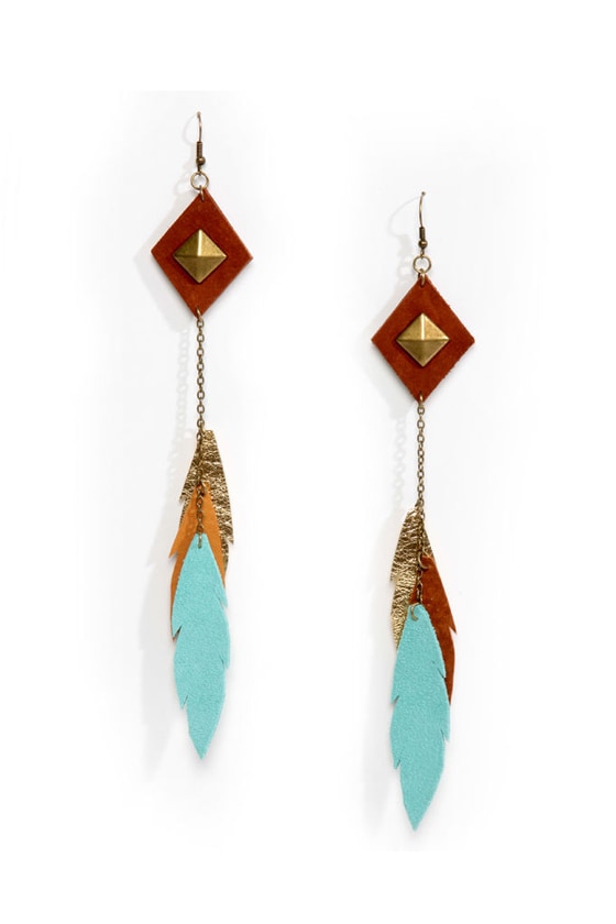 Claire Fong Fine by Far Blue and Tan Leather Earrings