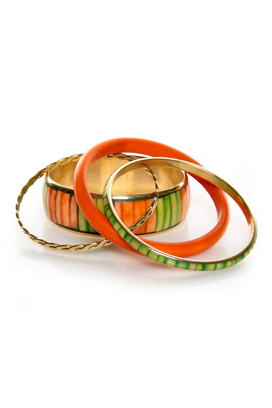 Natural Wonder Orange and Green Bangle Set