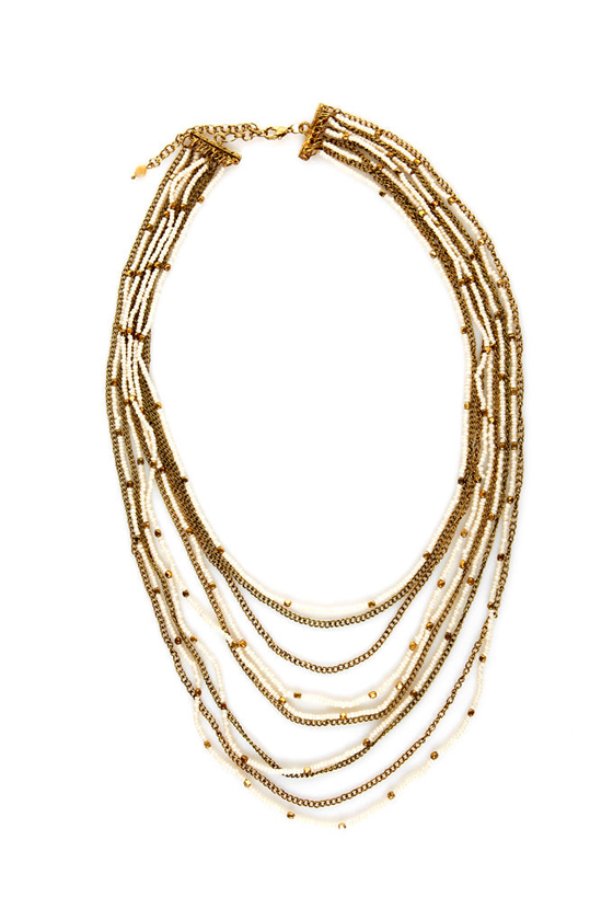 Siren Song Beaded White and Gold Layer Necklace