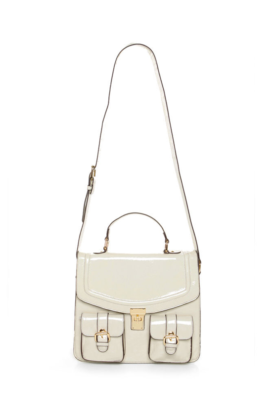 Melie Bianco Dora Patent Ivory Satchel