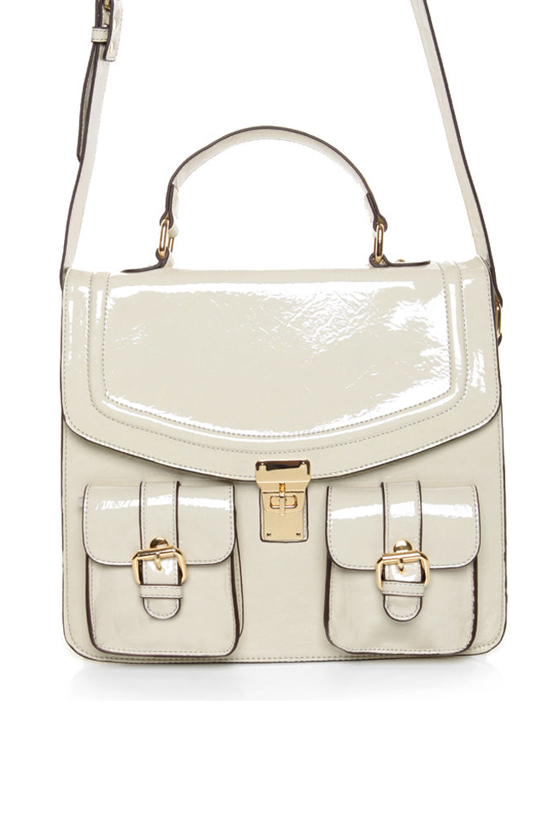 Melie Bianco Dora Patent Ivory Satchel
