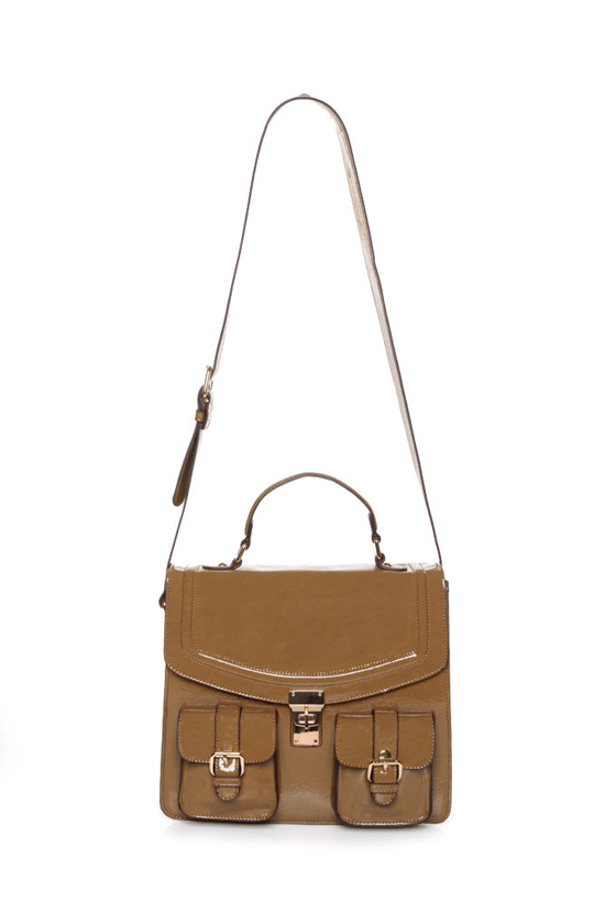Melie Bianco Dora Patent Brown Satchel