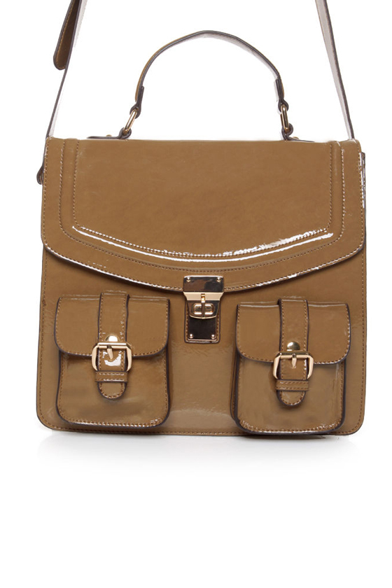 Melie Bianco Dora Patent Brown Satchel