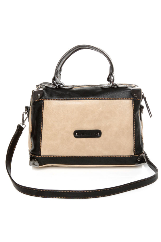 Melie Bianco Helena Black and Beige Handbag