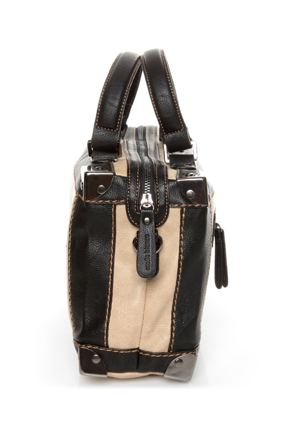 Melie Bianco Helena Black and Beige Handbag