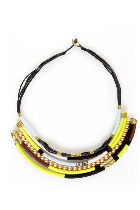 Thready or Knot Lime Green Statement Necklace