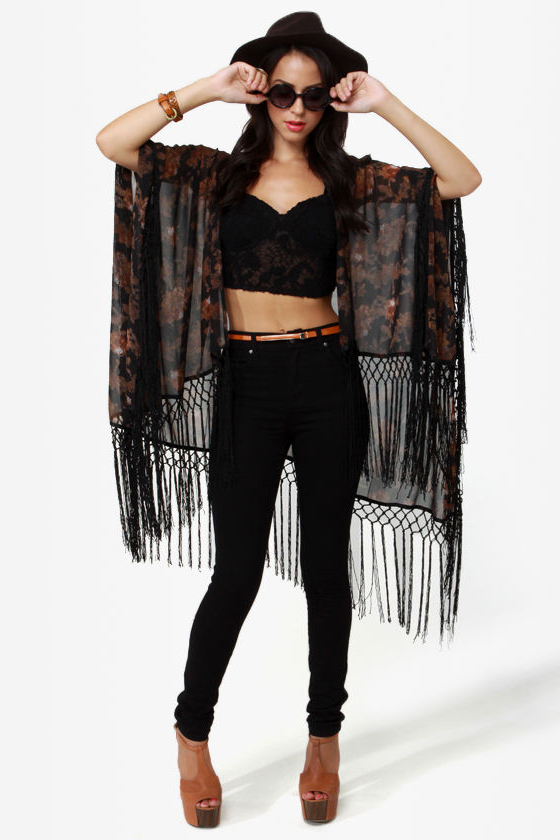 Obey Fringe Floral Scarf