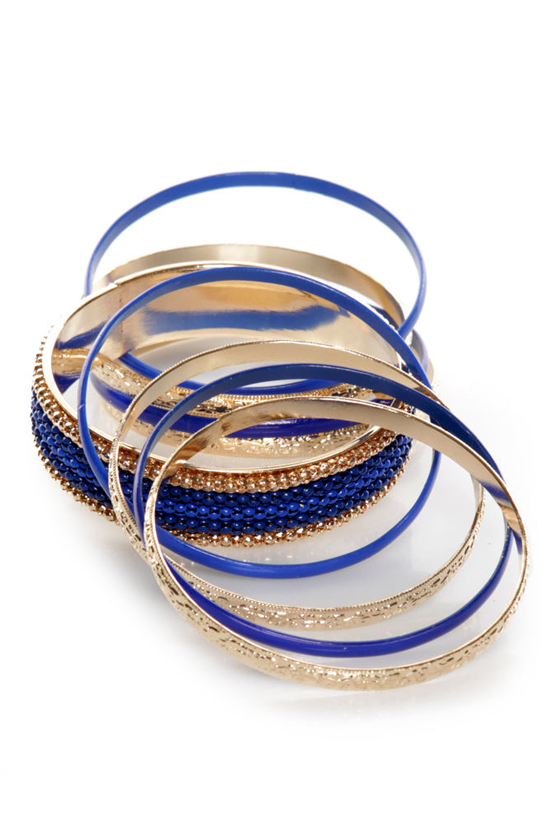 Color Code Gold and Blue Bangle Set