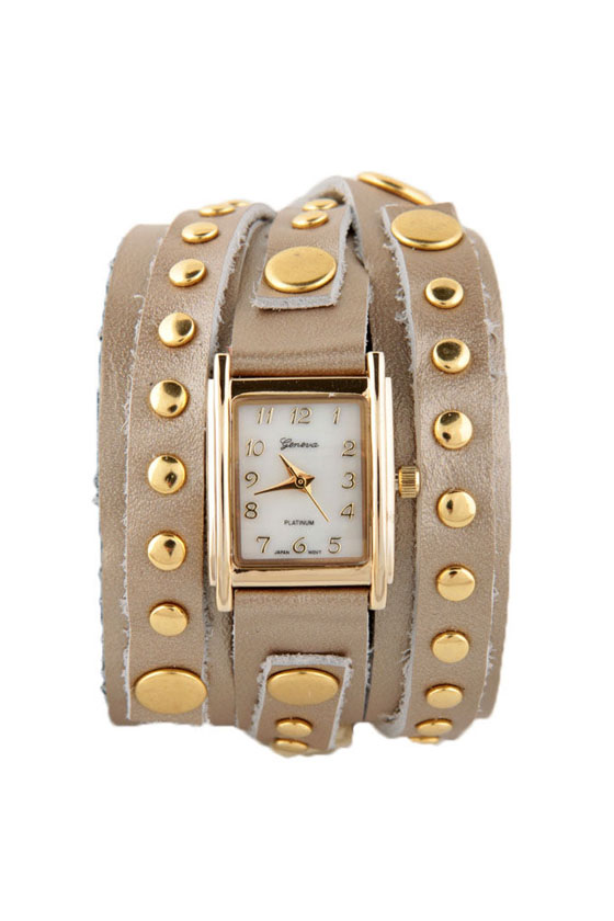 Times Square Wraparound Beige Leather Watch