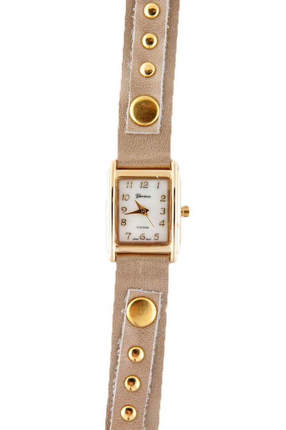 Times Square Wraparound Beige Leather Watch