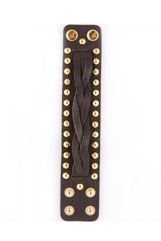 Fight for It Dark Brown Studded Leather Cuff