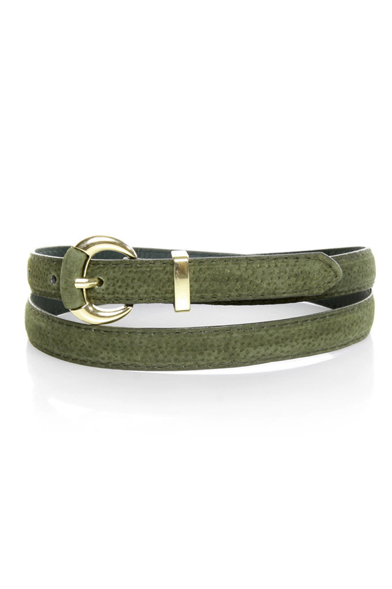 Crescent Olive Green Leather Belt