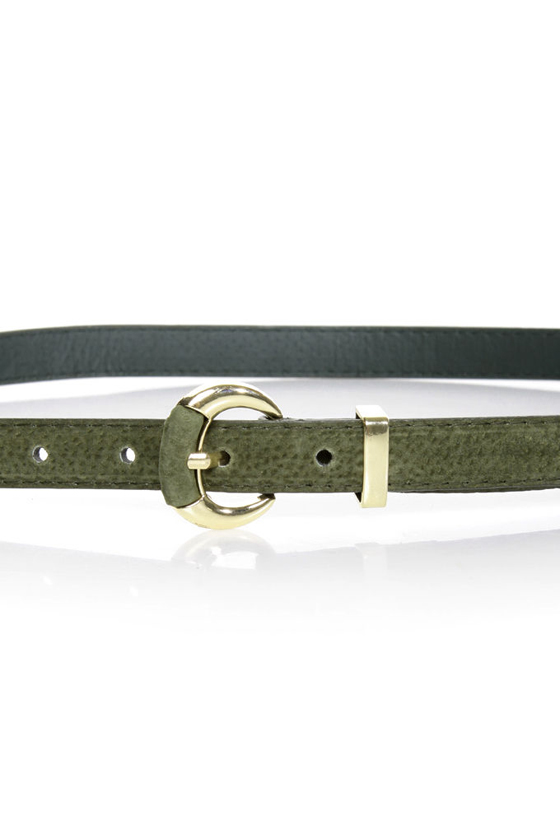 Crescent Olive Green Leather Belt