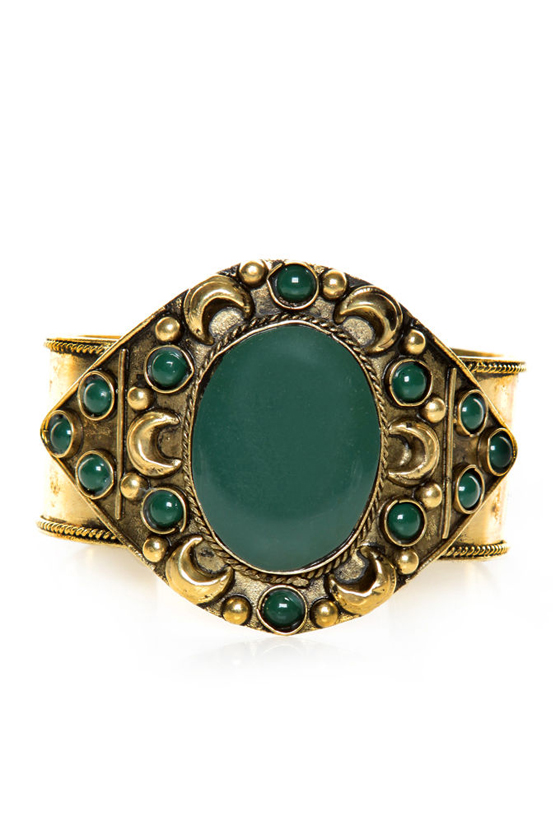 Gypsy Lover Green and Gold Cuff Bracelet
